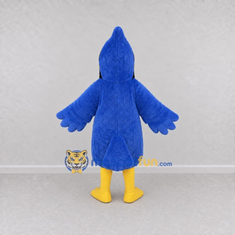 Custom Blue and Yellow Crested Bird Character Mascot Costume Adult Full Body Suit for School Events