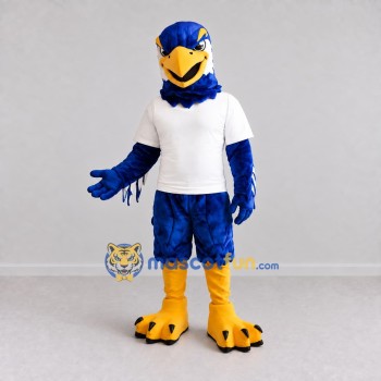 Custom Blue and White Eagle Character in a T-Shirt Mascot Costume Adult Full Body Suit for Sports Events