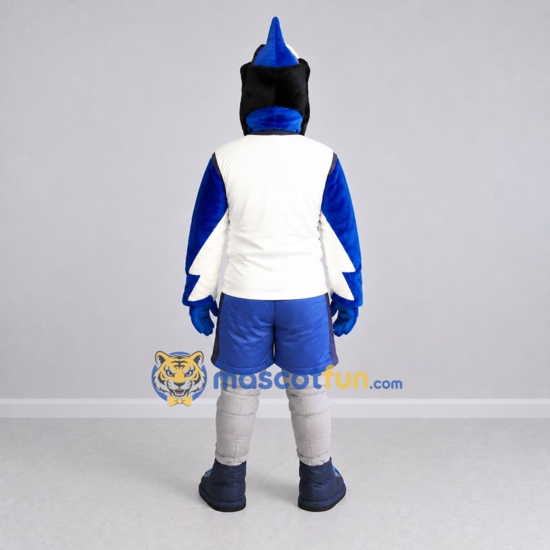 Custom Blue and White Blue Jay Character in Sportswear Mascot Costume Adult Full Body Suit for Sports Events Custom Blue and White Blue Jay Character in Sportswear Mascot Costume Adult Full Body Suit for Sports Events