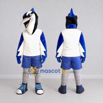 Custom Blue and White Blue Jay Character in Sportswear Mascot Costume Adult Full Body Suit for Sports Events