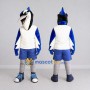 Custom Blue and White Blue Jay Character in Sportswear Mascot Costume Adult Full Body Suit for Sports Events