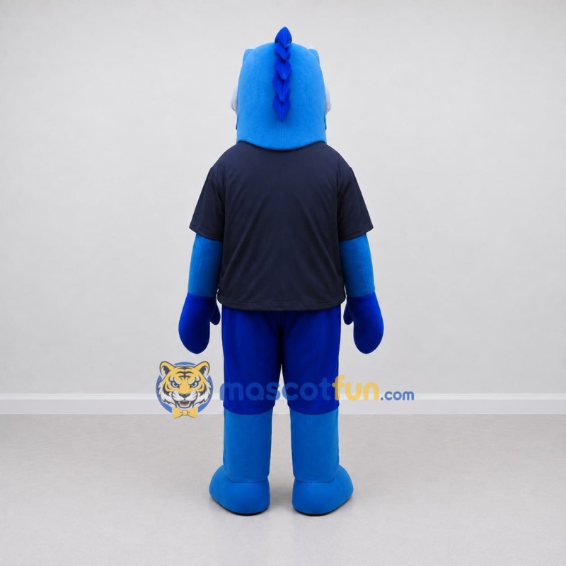 Custom Blue and Navy Bird Character in a T-Shirt Mascot Costume Adult Full Body Suit for School Events