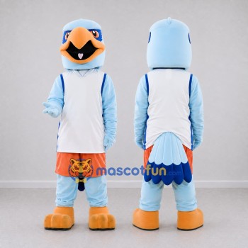 Custom Blue and Orange Bird Character in Sportswear Mascot Costume Adult Full Body Suit for Sports Events