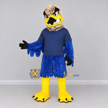 Custom Blue and Tan Eagle Character in Sportswear Mascot Costume Adult Full Body Suit for Sports Events