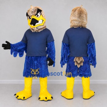 Custom Blue and Tan Eagle Character in Sportswear Mascot Costume Adult Full Body Suit for Sports Events