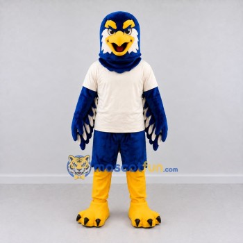 Custom Blue and White Eagle Character in a T-Shirt Mascot Costume Adult Full Body Suit for Sports Events