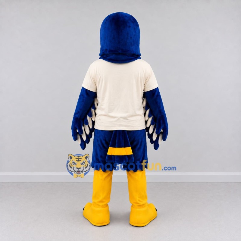 Custom Blue and White Eagle Character in a T-Shirt Mascot Costume Adult Full Body Suit for Sports Events Custom Blue and White Eagle Character in a T-Shirt Mascot Costume Adult Full Body Suit for Sports Events
