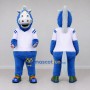 Custom Blue and White Unicorn Character in a Jersey Mascot Costume Adult Full Body Suit for Sports Events