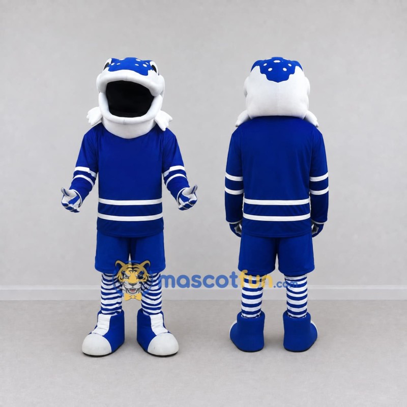 Custom White and Blue Bird Character in Sportswear Mascot Costume Adult Full Body Suit for Sports Events Custom White and Blue Bird Character in Sportswear Mascot Costume Adult Full Body Suit for Sports Events