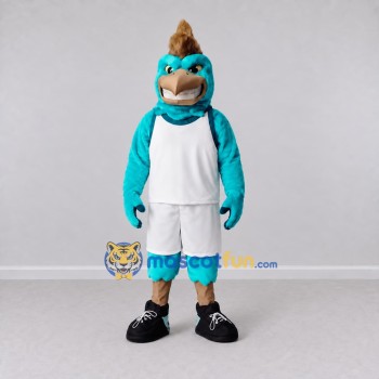 Custom Teal and Brown Toothy Bird Character in Sportswear Mascot Costume Adult Full Body Suit for Sports Events