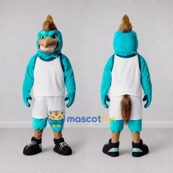 Custom Teal and Brown Toothy Bird Character in Sportswear Mascot Costume Adult Full Body Suit for Sports Events