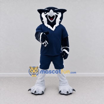 Custom Navy and White Owl Character in Sportswear Mascot Costume Adult Full Body Suit for Sports Events