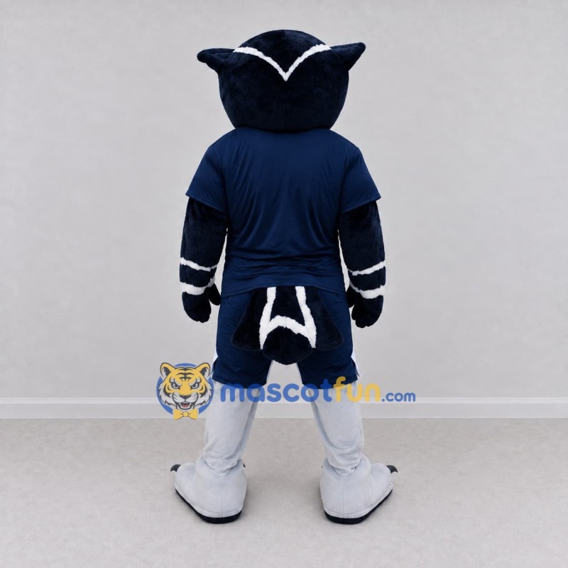 Custom Navy and White Owl Character in Sportswear Mascot Costume Adult Full Body Suit for Sports Events