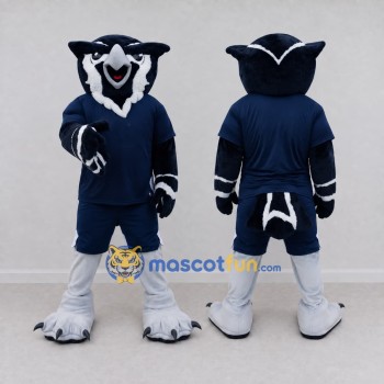 Custom Navy and White Owl Character in Sportswear Mascot Costume Adult Full Body Suit for Sports Events