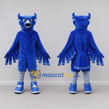 Custom Blue and Gray Owl Character Mascot Costume Adult Full Body Suit for Sports Events