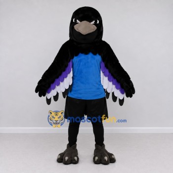 Custom Black and Blue Bird Character in Sportswear Mascot Costume Adult Full Body Suit for Sports Events Custom Black and Blue Bird Character in Sportswear Mascot Costume Adult Full Body Suit for Sports Events
