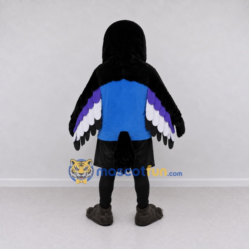 Custom Black and Blue Bird Character in Sportswear Mascot Costume Adult Full Body Suit for Sports Events Custom Black and Blue Bird Character in Sportswear Mascot Costume Adult Full Body Suit for Sports Events