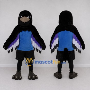 Custom Black and Blue Bird Character in Sportswear Mascot Costume Adult Full Body Suit for Sports Events