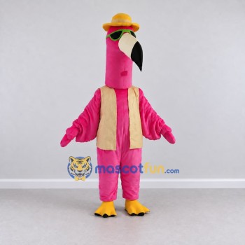 Custom Pink and Cream Flamingo Character in a Vest Mascot Costume Adult Full Body Suit for Summer Events Custom Pink and Cream Flamingo Character in a Vest Mascot Costume Adult Full Body Suit for Summer Events
