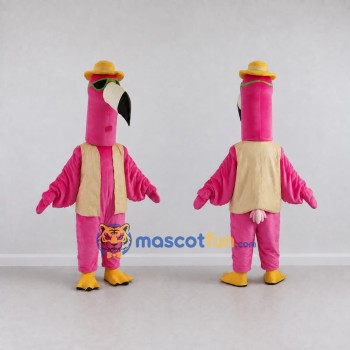 Custom Pink and Cream Flamingo Character in a Vest Mascot Costume Adult Full Body Suit for Summer Events