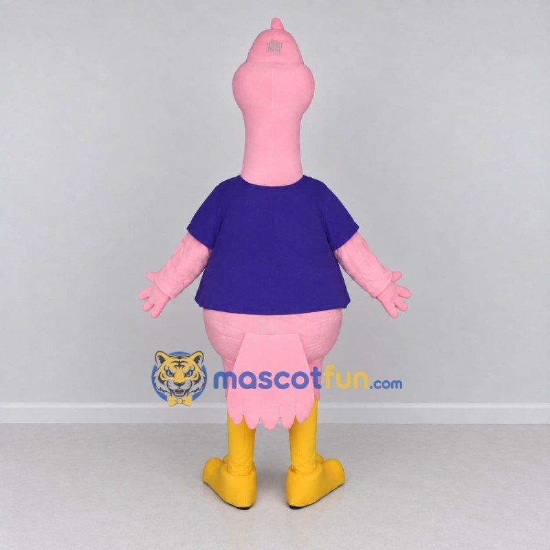Custom Pink and Purple Flamingo Character in a T-Shirt Mascot Costume Adult Full Body Suit for Summer Events Custom Pink and Purple Flamingo Character in a T-Shirt Mascot Costume Adult Full Body Suit for Summer Events