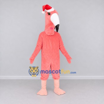 Custom Pink and White Flamingo with a Santa Hat Mascot Costume Adult Full Body Suit for Christmas Events Custom Pink and White Flamingo with a Santa Hat Mascot Costume Adult Full Body Suit for Christmas Events