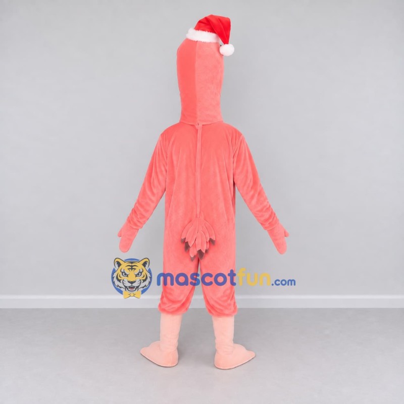 Custom Pink and White Flamingo with a Santa Hat Mascot Costume Adult Full Body Suit for Christmas Events Custom Pink and White Flamingo with a Santa Hat Mascot Costume Adult Full Body Suit for Christmas Events