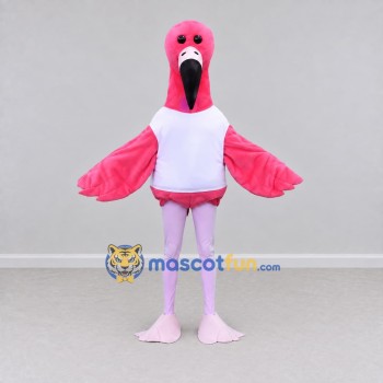 Custom Pink and White Flamingo Character in a Jersey Mascot Costume Adult Full Body Suit for Sports Events Custom Pink and White Flamingo Character in a Jersey Mascot Costume Adult Full Body Suit for Sports Events
