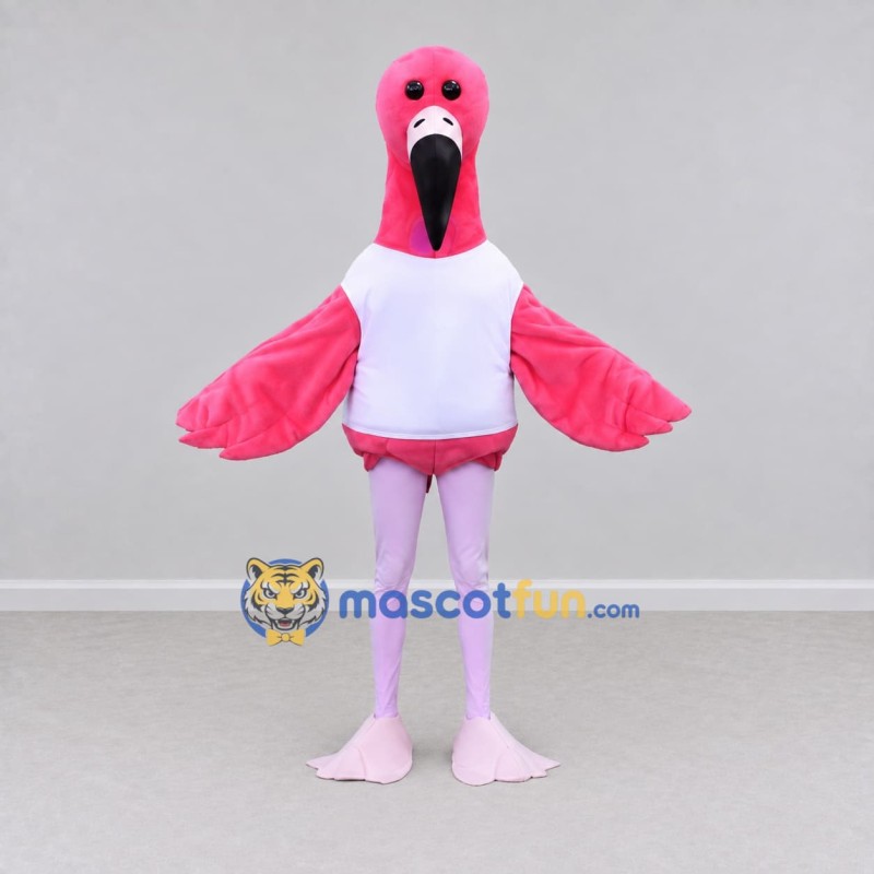 Custom Pink and White Flamingo Character in a Jersey Mascot Costume Adult Full Body Suit for Sports Events Custom Pink and White Flamingo Character in a Jersey Mascot Costume Adult Full Body Suit for Sports Events