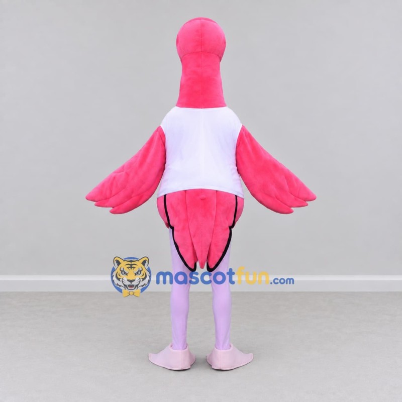 Custom Pink and White Flamingo Character in a Jersey Mascot Costume Adult Full Body Suit for Sports Events Custom Pink and White Flamingo Character in a Jersey Mascot Costume Adult Full Body Suit for Sports Events
