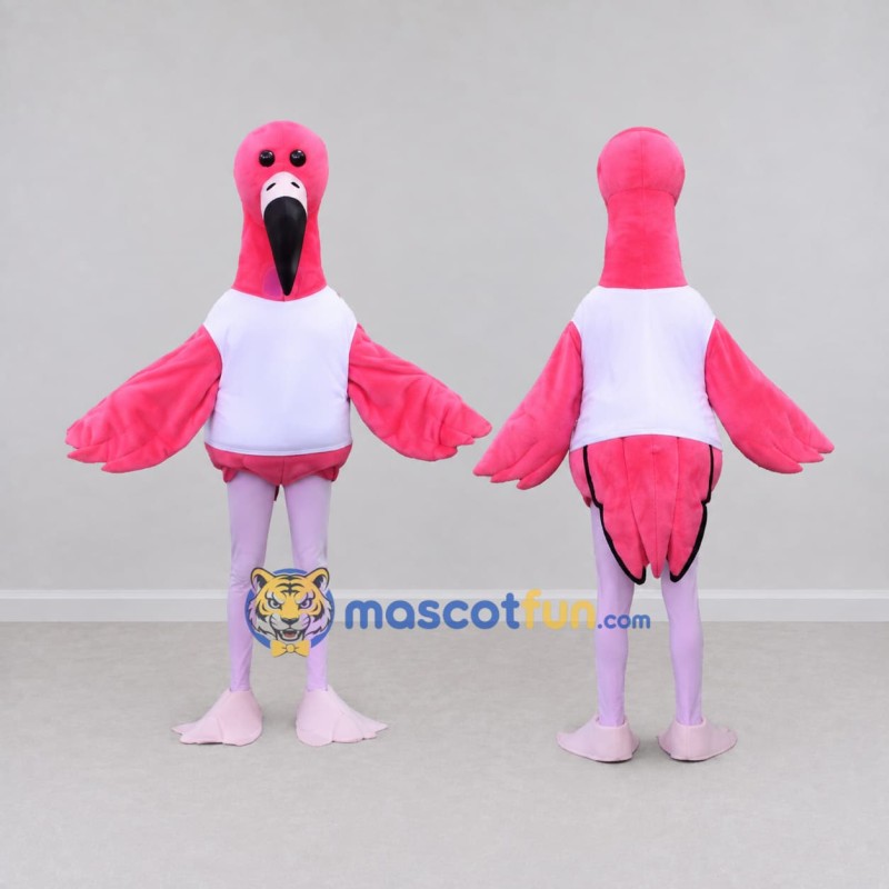 Custom Pink and White Flamingo Character in a Jersey Mascot Costume Adult Full Body Suit for Sports Events Custom Pink and White Flamingo Character in a Jersey Mascot Costume Adult Full Body Suit for Sports Events