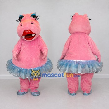 Custom Pink and Blue Hippo Ballerina Character Mascot Costume Adult Full Body Suit for Dance Events