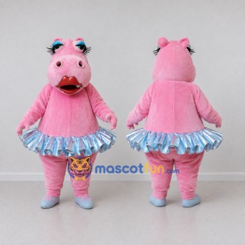 Custom Pink and Blue Hippo Ballerina Character Mascot Costume Adult Full Body Suit for Dance Events