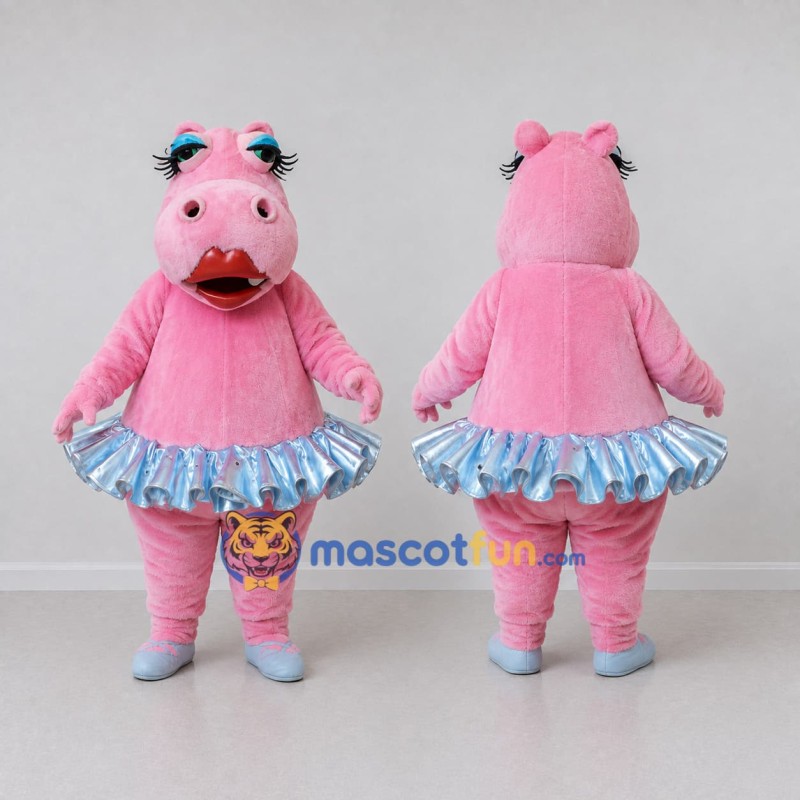 Custom Pink and Blue Hippo Ballerina Character Mascot Costume Adult Full Body Suit for Dance Events Custom Pink and Blue Hippo Ballerina Character Mascot Costume Adult Full Body Suit for Dance Events
