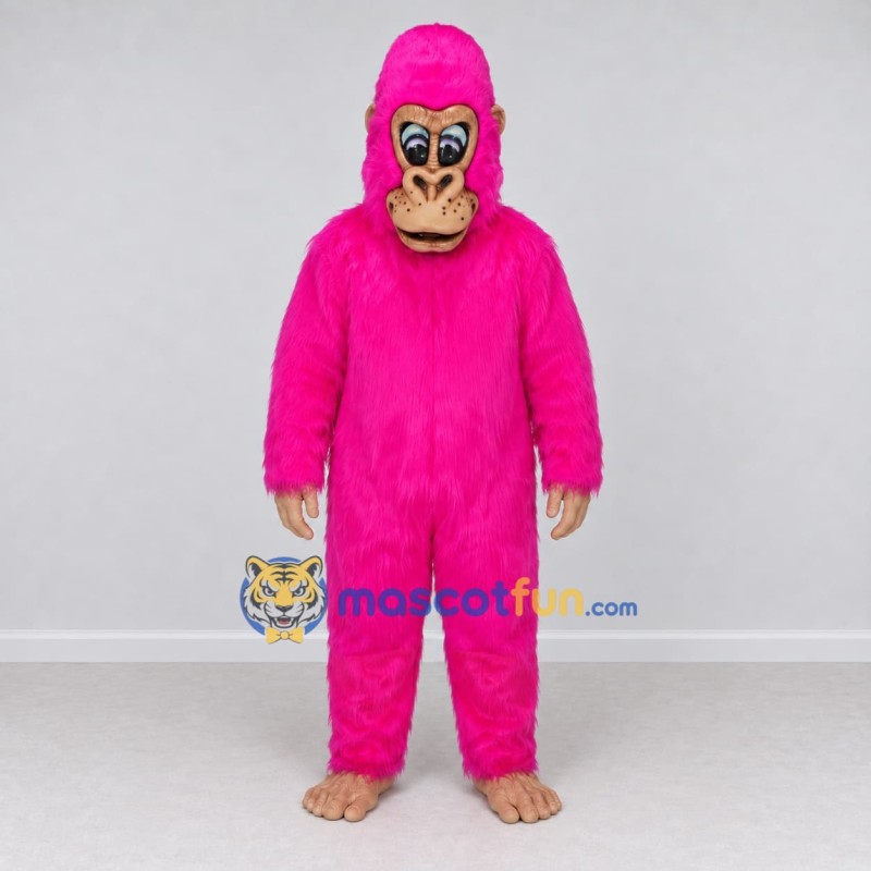 Custom Pink and Tan Gorilla Character Mascot Costume Adult Full Body Suit for Theme Parties Custom Pink and Tan Gorilla Character Mascot Costume Adult Full Body Suit for Theme Parties