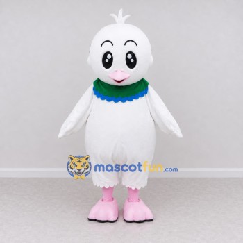 Custom White and Pink Bird Character with a Ruffled Collar Mascot Costume Adult Full Body Suit for School Events Custom White and Pink Bird Character with a Ruffled Collar Mascot Costume Adult Full Body Suit for School Events