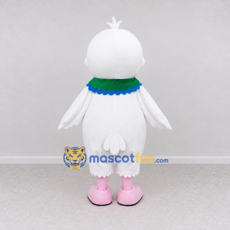 Custom White and Pink Bird Character with a Ruffled Collar Mascot Costume Adult Full Body Suit for School Events Custom White and Pink Bird Character with a Ruffled Collar Mascot Costume Adult Full Body Suit for School Events
