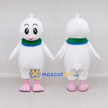 Custom White and Pink Bird Character with a Ruffled Collar Mascot Costume Adult Full Body Suit for School Events