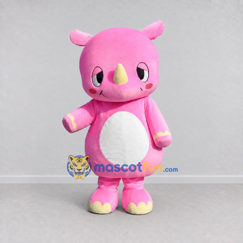 Custom Pink and White Rhino Character Mascot Costume Adult Full Body Suit for School Events Custom Pink and White Rhino Character Mascot Costume Adult Full Body Suit for School Events