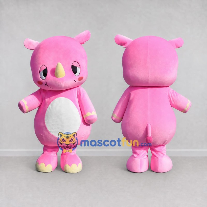 Custom Pink and White Rhino Character Mascot Costume Adult Full Body Suit for School Events Custom Pink and White Rhino Character Mascot Costume Adult Full Body Suit for School Events