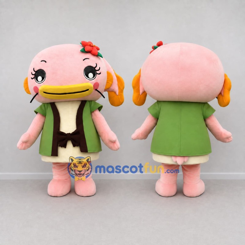 Custom Pink and Green Duck-Billed Fantasy Character Mascot Costume Adult Full Body Suit for Theme Parties