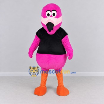 Custom Pink and Black Flamingo Character in a T-Shirt Mascot Costume Adult Full Body Suit for Summer Events Custom Pink and Black Flamingo Character in a T-Shirt Mascot Costume Adult Full Body Suit for Summer Events