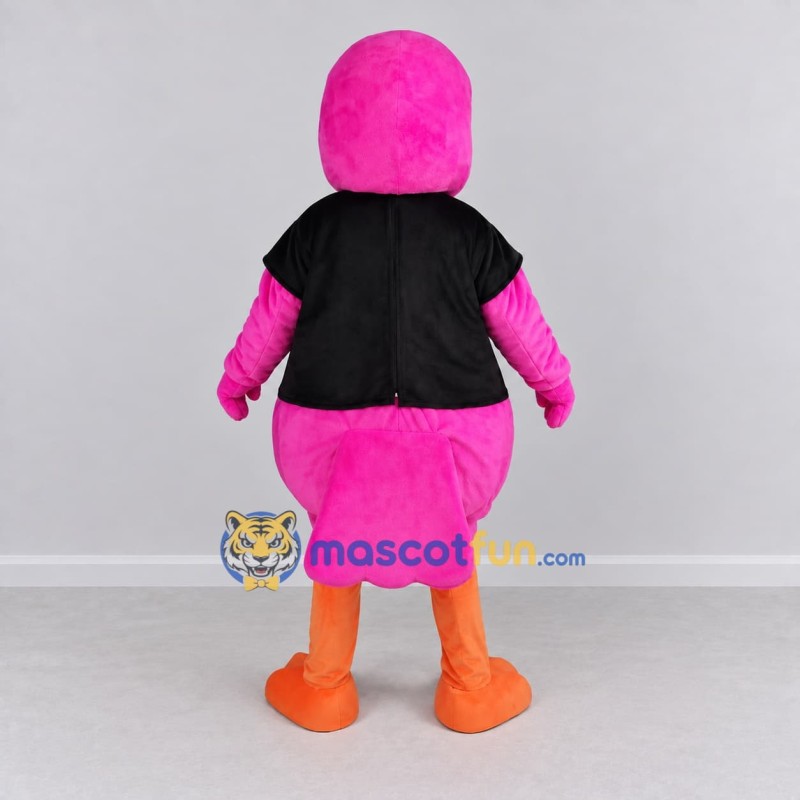 Custom Pink and Black Flamingo Character in a T-Shirt Mascot Costume Adult Full Body Suit for Summer Events Custom Pink and Black Flamingo Character in a T-Shirt Mascot Costume Adult Full Body Suit for Summer Events