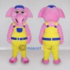 Custom Pink and Yellow Elephant Character in Overalls Mascot Costume Adult Full Body Suit for School Events