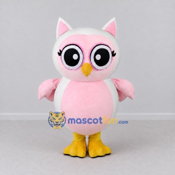 Custom White and Pink Owl Character Mascot Costume Adult Full Body Suit for School Events Custom White and Pink Owl Character Mascot Costume Adult Full Body Suit for School Events