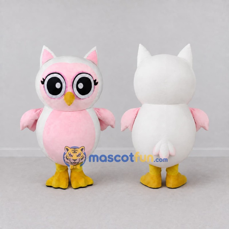 Custom White and Pink Owl Character Mascot Costume Adult Full Body Suit for School Events Custom White and Pink Owl Character Mascot Costume Adult Full Body Suit for School Events