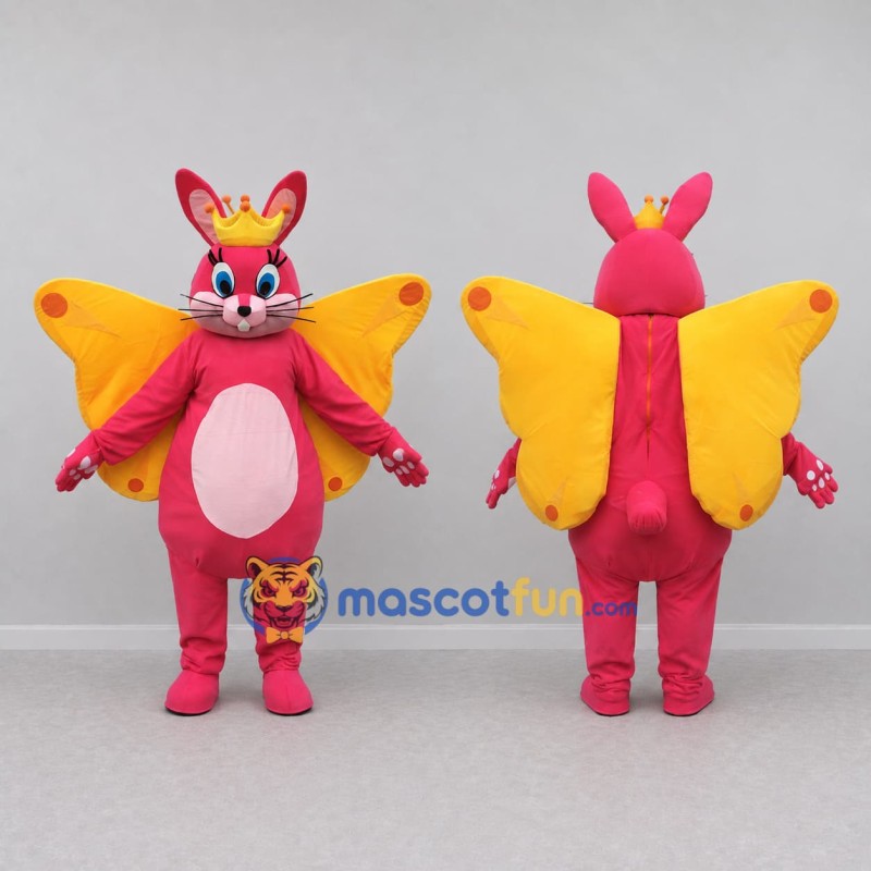 Custom Pink and Yellow Butterfly Rabbit Character Mascot Costume Adult Full Body Suit for Theme Parties Custom Pink and Yellow Butterfly Rabbit Character Mascot Costume Adult Full Body Suit for Theme Parties