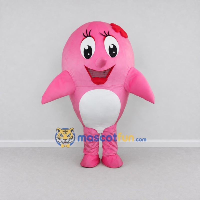 Custom Pink and White Dolphin Character Mascot Costume Adult Full Body Suit for Ocean Events Custom Pink and White Dolphin Character Mascot Costume Adult Full Body Suit for Ocean Events