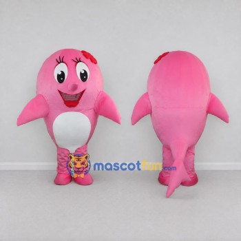 Custom Pink and White Dolphin Character Mascot Costume Adult Full Body Suit for Ocean Events