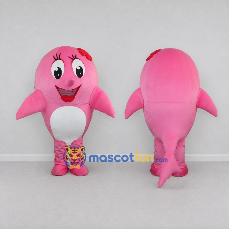Custom Pink and White Dolphin Character Mascot Costume Adult Full Body Suit for Ocean Events Custom Pink and White Dolphin Character Mascot Costume Adult Full Body Suit for Ocean Events
